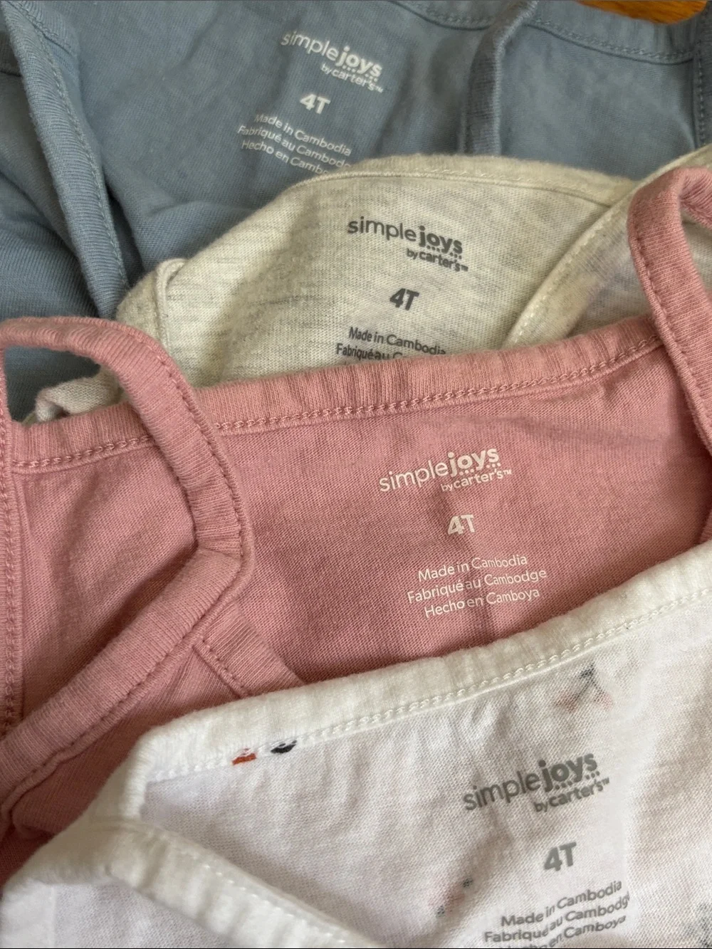 Carter’s Simple Joys lot of 4 girls camisole tank tops